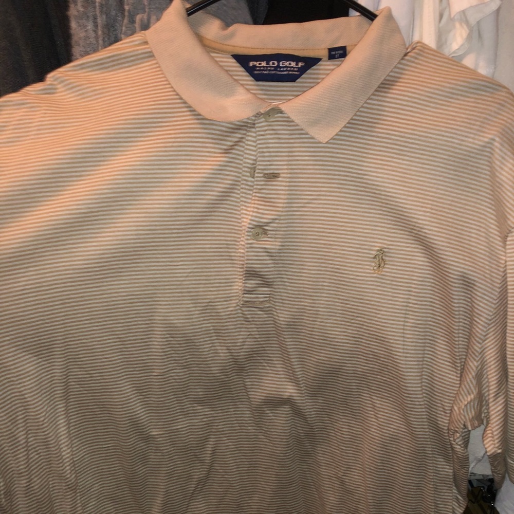 Polo Golf Shirt Tan w/ White Stripes